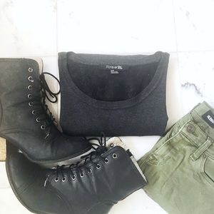 gray lace-back sweater